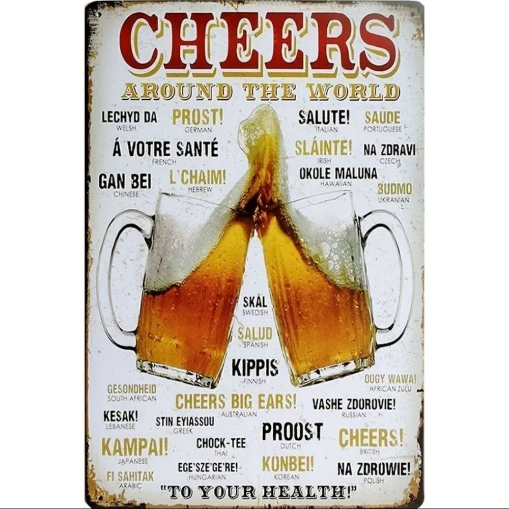 Rustic Beer Cheers Sign Aluminum Tin Man Cave sign
